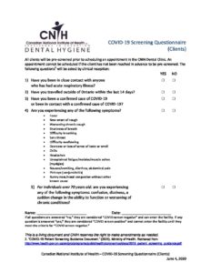 covid questionnaire screening clients health